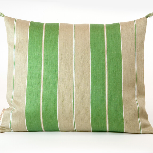 Bolster linen cushion wide stripe green Klässbols Linneväveri design Lena Rahoult front