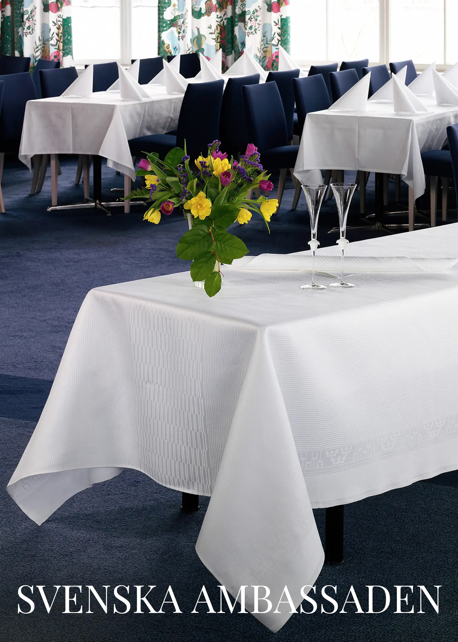 Linen tablecloths and napkins for the Swedish embassy made by Klässbols Linneväveri