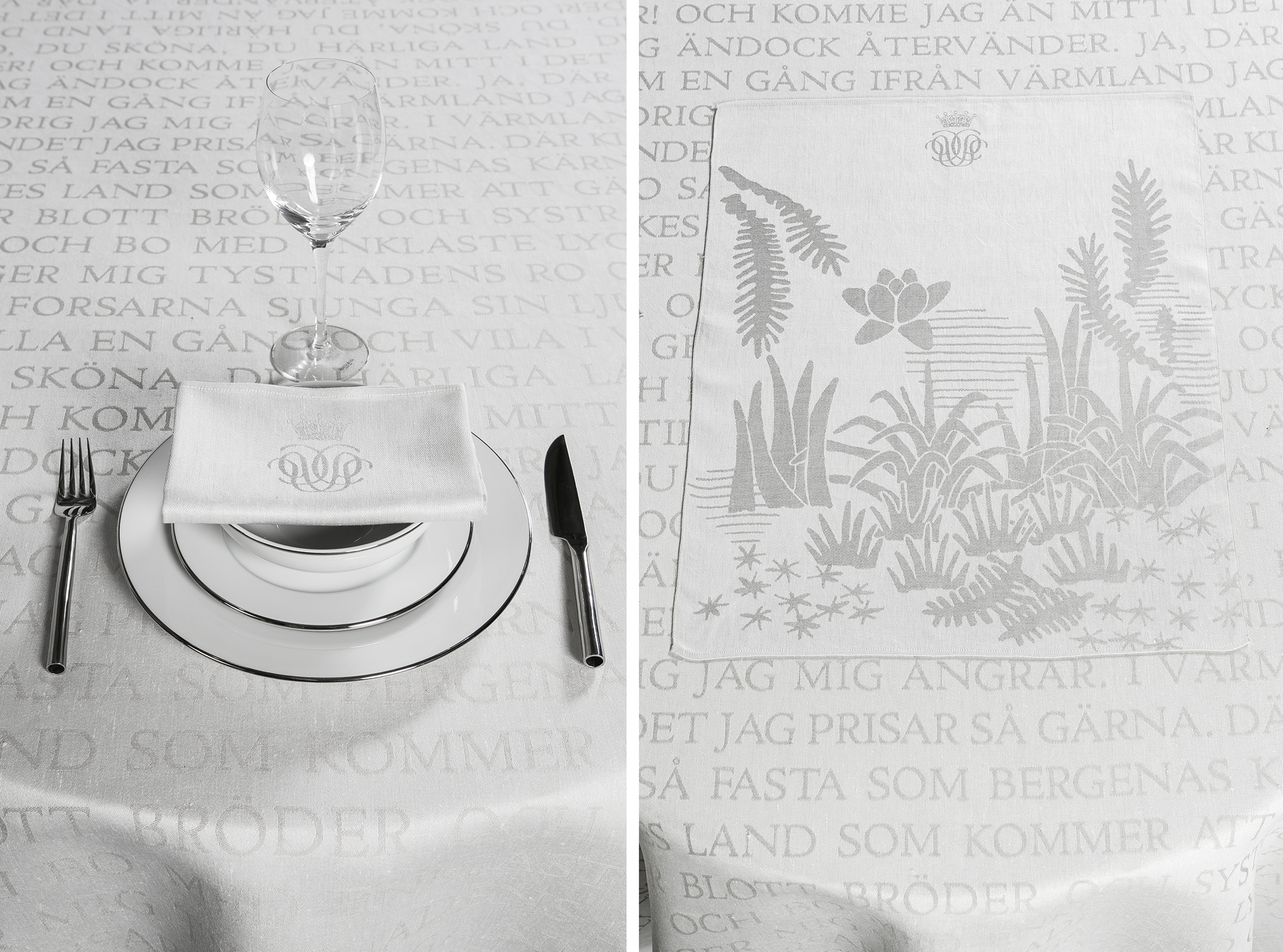 Table cloth and 12 napkins Ack Wermeland Byamossen Margot Barolo Klässbols Linneväveri Wedding gift for Prince Carl-Philip and Sofia